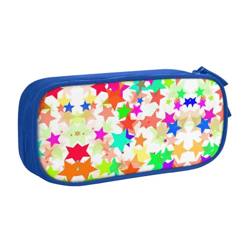 WYYDPPLK Federmäppchen mit buntem Stern-Design, strapazierfähiges Oxford-Stoff-Federmäppchen für Schule, Büro und Reisen, Aufbewahrungstasche mit mehreren Fächern für Stifte, Make-up und Zubehör, blau von WYYDPPLK