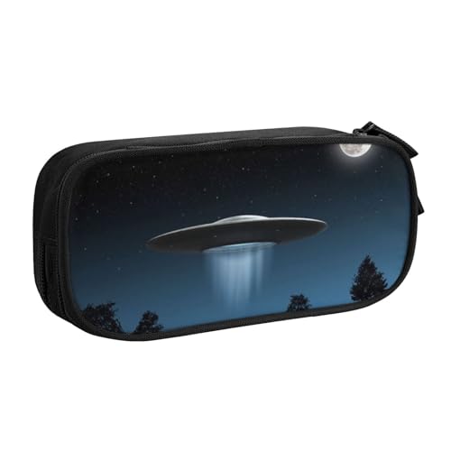 WYYDPPLK Federmäppchen mit fliegender Untertasse bei Nacht mit Volldruck-Design, strapazierfähiges Oxford-Tuch, Federmäppchen für Schule, Büro & Reisen, Aufbewahrungstasche mit mehreren Fächern für von WYYDPPLK