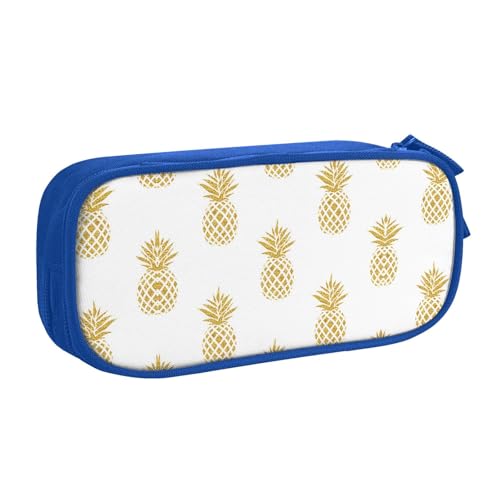 WYYDPPLK Federmäppchen mit goldenem Ananas-Hintergrund, Volldruck-Design, strapazierfähiges Oxford-Tuch, Federmäppchen für Schule, Büro und Reisen, Aufbewahrungstasche mit mehreren Fächern für Stifte von WYYDPPLK