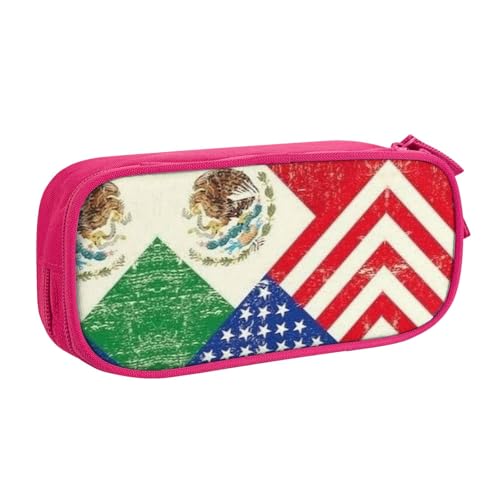 WYYDPPLK Federmäppchen mit mexikanischer amerikanischer Flagge, Volldruck-Design, strapazierfähiges Oxford-Tuch, Federmäppchen für Schule, Büro und Reisen, Aufbewahrungstasche mit mehreren Fächern für von WYYDPPLK