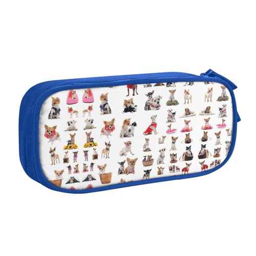 WYYDPPLK Federmäppchen mit niedlichem Chihuahua-Mops-Muster mit Volldruck-Design, strapazierfähiges Oxford-Tuch, Federmäppchen für Schule, Büro und Reisen, Aufbewahrungstasche mit mehreren Taschen für von WYYDPPLK