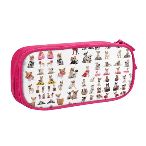 WYYDPPLK Federmäppchen mit niedlichem Chihuahua-Mops-Muster mit Volldruck-Design, strapazierfähiges Oxford-Tuch, Federmäppchen für Schule, Büro und Reisen, Aufbewahrungstasche mit mehreren Taschen für von WYYDPPLK