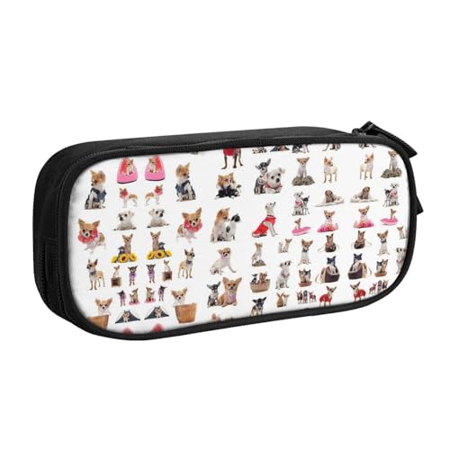 WYYDPPLK Federmäppchen mit niedlichem Chihuahua-Mops-Muster mit Volldruck-Design, strapazierfähiges Oxford-Tuch, Federmäppchen für Schule, Büro und Reisen, Aufbewahrungstasche mit mehreren Taschen für von WYYDPPLK