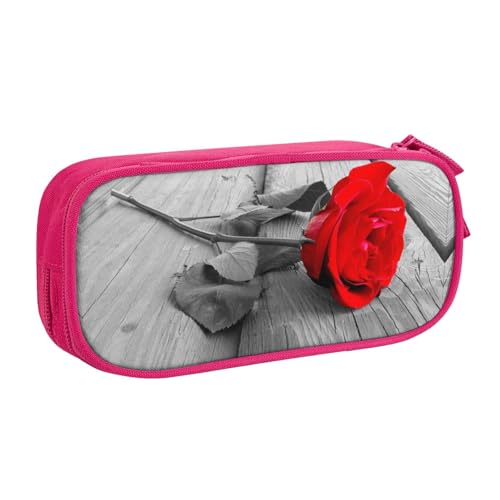 WYYDPPLK Federmäppchen mit rotem Rosen-Design – strapazierfähiges Oxford-Stoff-Federmäppchen für Schule, Büro & Reisen – Aufbewahrungstasche mit mehreren Fächern für Stifte, Make-up und Zubehör, rose von WYYDPPLK