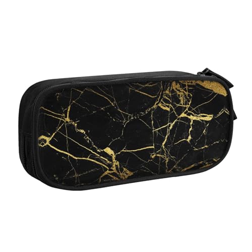 WYYDPPLK Federmäppchen mit schwarzem und goldenem Hintergrund, Volldruck-Design, strapazierfähiges Oxford-Tuch, Federmäppchen für Schule, Büro und Reisen, Aufbewahrungstasche mit mehreren Fächern für von WYYDPPLK