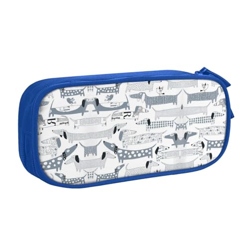 WYYDPPLK Federmäppchen mit süßem Dackel-Motiv, strapazierfähiges Oxford-Stoff-Federmäppchen für Schule, Büro und Reisen, Aufbewahrungstasche mit mehreren Fächern für Stifte, Make-up und Zubehör, blau von WYYDPPLK