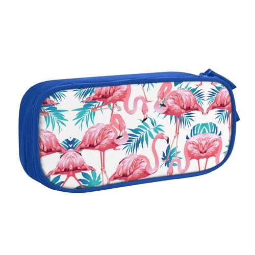 WYYDPPLK Flamingo Bird Green Plant Leaf Pencase with Full-Print Design - Durable Oxford Cloth Pencil Case for School, Office & Travel - Multi Pocket Storage Bag for Pens, Makeup & Accessories, blau von WYYDPPLK