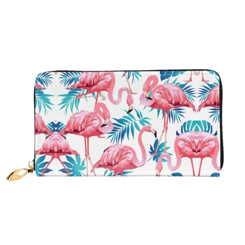 WYYDPPLK Fresh Peacock Print Deluxe Leather Long Clutch Wallet - Full-Print, Double-Sided, Durable with Superior Storage Capacity, Flamingo Bird Green Plant Leaf, Einheitsgröße von WYYDPPLK