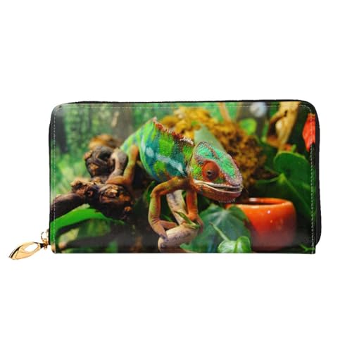 WYYDPPLK Fresh Peacock Print Deluxe Leather Long Clutch Wallet - Full-Print, Double-Sided, Durable with Superior Storage Capacity, Süßes Chamäleon, Einheitsgröße von WYYDPPLK