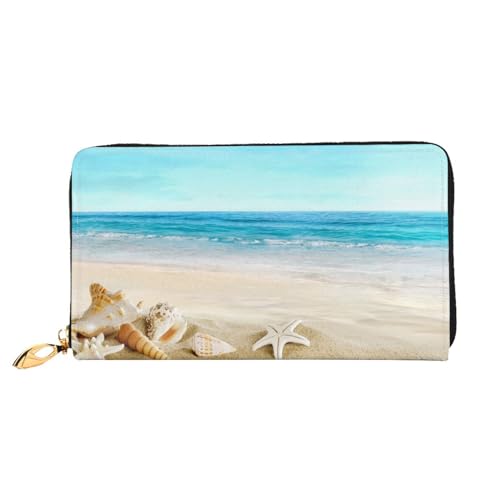 WYYDPPLK Frosch und Regen Print Deluxe Leder Lange Clutch Geldbörse - Volldruck, doppelseitig, langlebig mit überlegener Speicherkapazität, Muscheln Sand, Einheitsgröße von WYYDPPLK