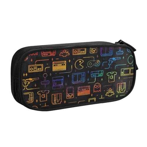WYYDPPLK Game Video Gaming Pattern Pencase with Full-Print Design - Durable Oxford Cloth Pencil Case for School, Office & Travel - Multi Pocket Storage Bag for Pens, Makeup & Accessories, Schwarz von WYYDPPLK