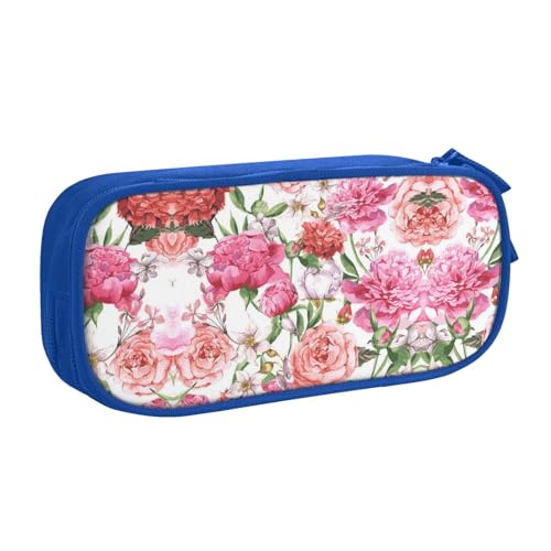 WYYDPPLK Garden Peony Pencase with Full-Print Design - Durable Oxford Cloth Pencil Case for School, Office & Travel - Multi Pocket Storage Bag for Pens, Makeup & Accessories, blau, Einheitsgröße von WYYDPPLK