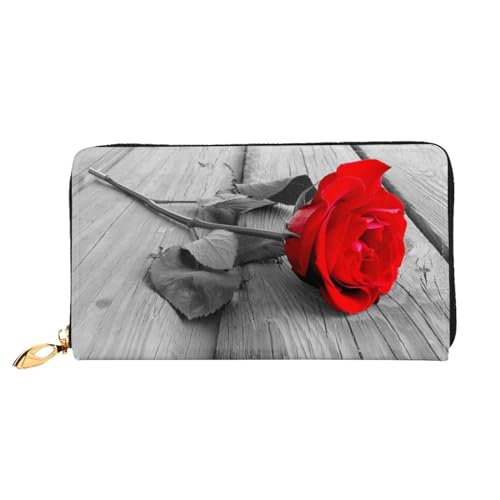 WYYDPPLK Gold Puppy Paw Print Deluxe Leder Lange Clutch Geldbörse - Volldruck, doppelseitig, langlebig mit überlegener Speicherkapazität, A Rote Rose, Einheitsgröße von WYYDPPLK