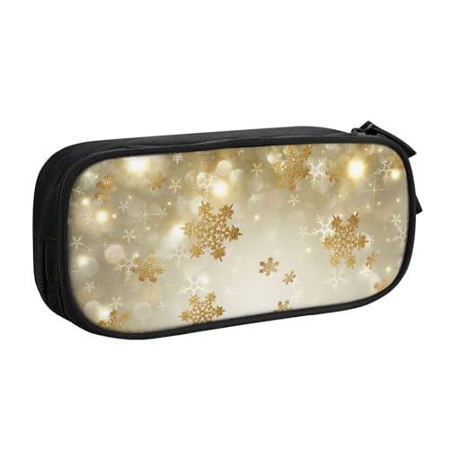 WYYDPPLK Goldene Seiden-Weihnachts-Federmäppchen mit Volldruck-Design, strapazierfähiges Oxford-Tuch, Federmäppchen für Schule, Büro & Reisen, Multi Pocket Aufbewahrungstasche für Stifte, Make-up von WYYDPPLK