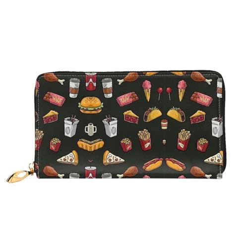 WYYDPPLK Happy Carrot Print Deluxe Leder Lange Clutch Geldbörse - Volldruck, doppelseitig, langlebig mit überlegener Speicherkapazität, Chicken Leg Burger Drink, Einheitsgröße von WYYDPPLK