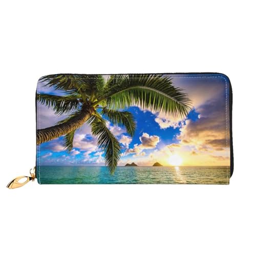 WYYDPPLK Happy Carrot Print Deluxe Leder Lange Clutch Geldbörse - Volldruck, doppelseitig, langlebig mit überlegener Speicherkapazität, Schöner Sonnenaufgang Ozean, Einheitsgröße von WYYDPPLK