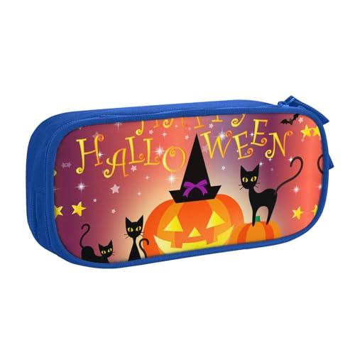 WYYDPPLK Happy Halloween Day Pencase mit Volldruck Design - Strapazierfähiges Oxford Tuch Federmäppchen für Schule, Büro & Reisen - Multi Pocket Aufbewahrungstasche für Stifte, Make-up & Zubehör, blau von WYYDPPLK