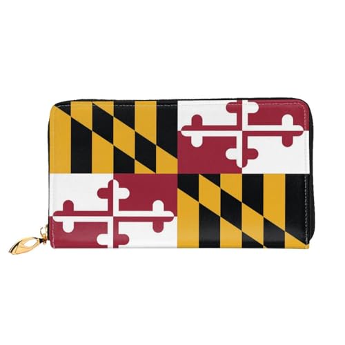 WYYDPPLK Haunted Mansion Print Deluxe Leder Lange Clutch Geldbörse - Volldruck, doppelseitig, langlebig mit überlegener Speicherkapazität, Flagge von Maryland, Einheitsgröße von WYYDPPLK