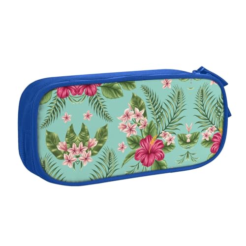 WYYDPPLK Hawaiian Tropical Leaves Flowers Pencase with Full-Print Design - Durable Oxford Cloth Pencil Case for School, Office & Travel - Multi Pocket Storage Bag for Pens, Makeup & Accessories, blau von WYYDPPLK