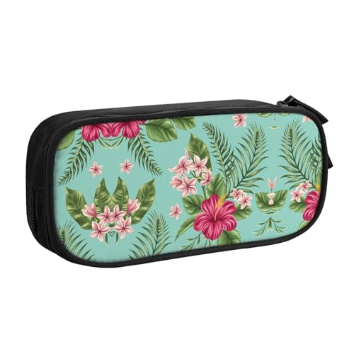 WYYDPPLK Hawaiian Tropical Leaves Flowers Pencase with Full-Print Design - Durable Oxford Cloth Pencil Case for School, Office & Travel - Multi Pocket Storage Bag for Pens, Makeup & Accessories von WYYDPPLK