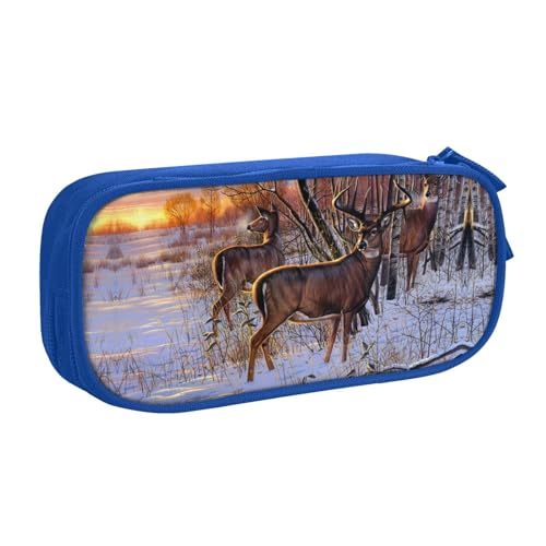 WYYDPPLK Hirsch-Bilder-Federmäppchen mit Volldruck-Design - strapazierfähiges Oxford-Tuch-Federmäppchen für Schule, Büro & Reisen - Multi Pocket Aufbewahrungstasche für Stifte, Make-up & Zubehör, blau von WYYDPPLK