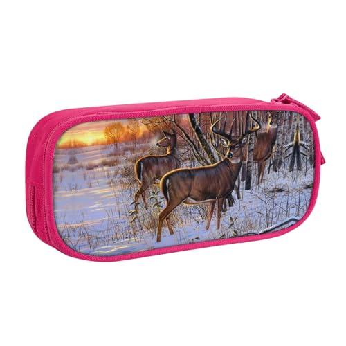 WYYDPPLK Hirsch-Bilder-Federmäppchen mit Volldruck-Design - strapazierfähiges Oxford-Tuch-Federmäppchen für Schule, Büro & Reisen - Multi Pocket Aufbewahrungstasche für Stifte, Make-up & Zubehör, rose von WYYDPPLK