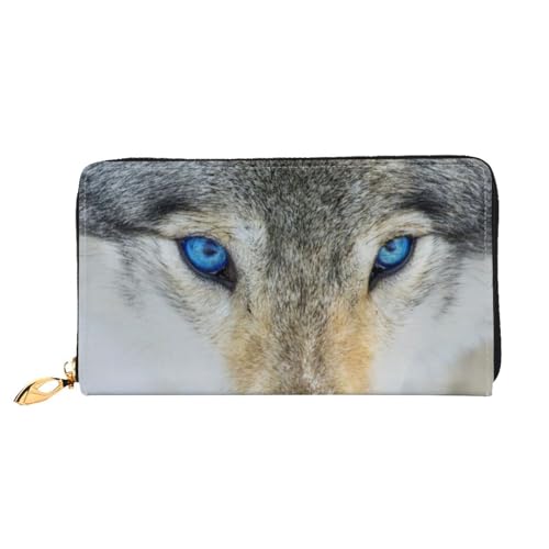 WYYDPPLK Ink Flamingos Print Deluxe Leder Lange Clutch Geldbörse - Volldruck, doppelseitig, langlebig mit überlegener Speicherkapazität, Blaue Augen Wolf, Einheitsgröße von WYYDPPLK