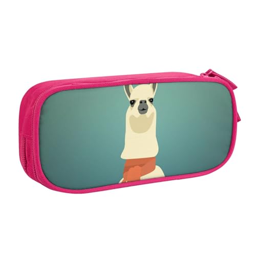 WYYDPPLK Lama in A Scarf Pencase with Full-Print Design - Durable Oxford Cloth Pencil Case for School, Office & Travel - Multi Pocket Storage Bag for Pens, Makeup & Accessories, rose, Einheitsgröße von WYYDPPLK