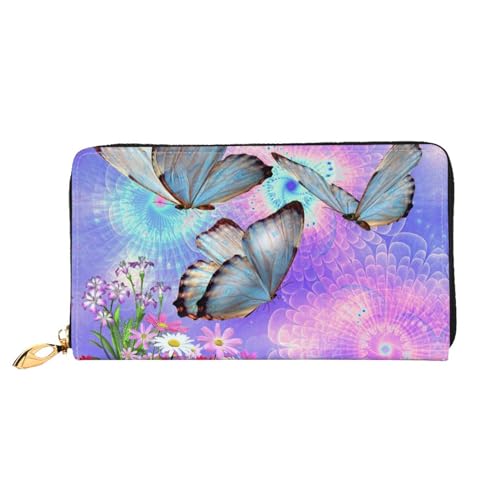 WYYDPPLK Lange Clutch-Geldbörse aus Leder mit Blumenmuster, bunt, Schmetterlings-Druck, doppelseitig, langlebig mit überlegener Speicherkapazität, Blumen Bunte Schmetterlinge, Einheitsgröße von WYYDPPLK