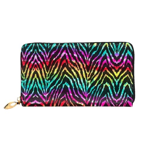 WYYDPPLK Lange Clutch-Geldbörse aus Leder mit Blumenmuster, bunt, Schmetterlings-Druck, doppelseitig, langlebig mit überlegener Speicherkapazität, Buntes Regenbogen-Zebra, Einheitsgröße von WYYDPPLK