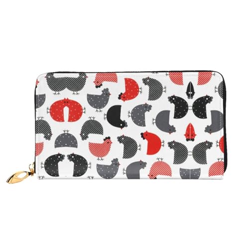 WYYDPPLK Lange Clutch-Geldbörse aus Leder mit Blumenmuster, bunt, Schmetterlings-Druck, doppelseitig, langlebig mit überlegener Speicherkapazität, Kreatives Cartoon-Huhn, Einheitsgröße von WYYDPPLK