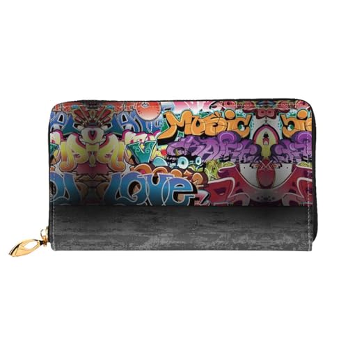 WYYDPPLK Lange Clutch-Geldbörse aus Leder mit Eistüten-Druck, doppelseitig, langlebig mit überlegener Speicherkapazität, Graffiti Hip Hop, Einheitsgröße von WYYDPPLK