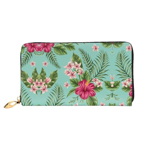 WYYDPPLK Lange Clutch-Geldbörse aus Leder mit Eistüten-Druck, doppelseitig, langlebig mit überlegener Speicherkapazität, Hawaiianische tropische Blätter Blumen, Einheitsgröße von WYYDPPLK