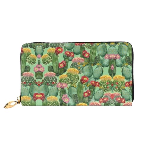 WYYDPPLK Lange Clutch-Geldbörse aus Leder mit Kaktus-Blumenmuster und Blütendruck – Volldruck, doppelseitig, langlebig mit überlegener Speicherkapazität, Kaktus Floral Bloom, Einheitsgröße von WYYDPPLK