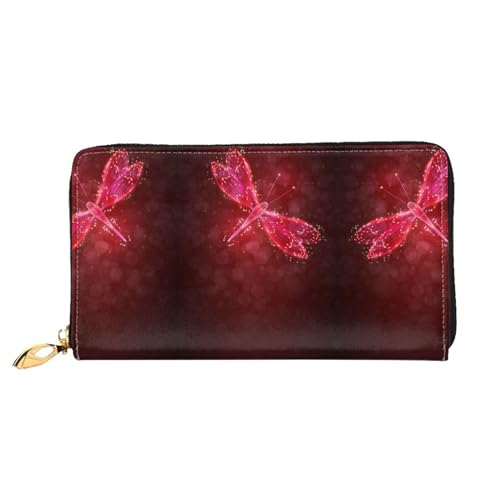 WYYDPPLK Lange Clutch-Geldbörse aus Leder mit Rautenmuster, durchgehender Druck, doppelseitig, langlebig mit überlegener Speicherkapazität, Abstrakte rote Libelle, Einheitsgröße von WYYDPPLK