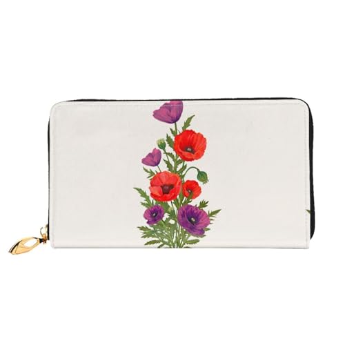 WYYDPPLK Lange Clutch-Geldbörse aus Leder mit Rautenmuster, durchgehender Druck, doppelseitig, langlebig mit überlegener Speicherkapazität, Mohnblume., Einheitsgröße von WYYDPPLK