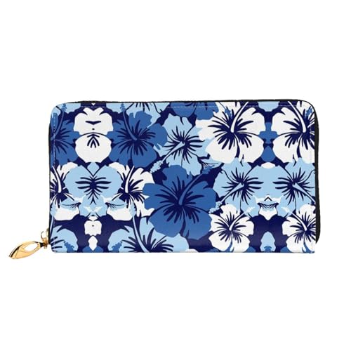 WYYDPPLK Lange Clutch-Geldbörse aus Leder mit farbigem Marmor-Aufdruck, durchgehend, doppelseitig, langlebig mit überlegener Speicherkapazität, Blauer Hibiskus, Einheitsgröße von WYYDPPLK