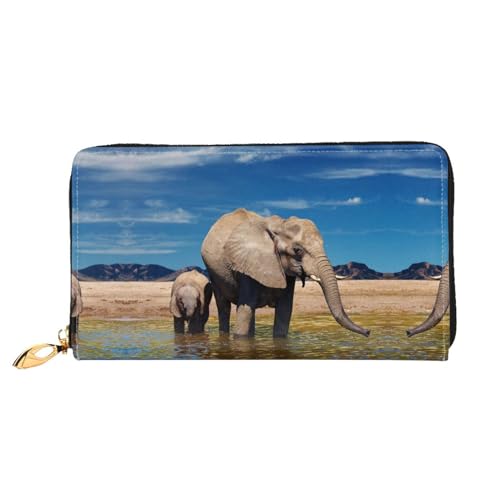 WYYDPPLK Lange Clutch-Geldbörse aus Leder mit farbigem Marmor-Aufdruck, durchgehend, doppelseitig, langlebig mit überlegener Speicherkapazität, Elefant mit großen Ohren, Einheitsgröße von WYYDPPLK