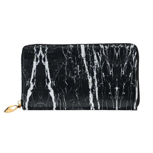 WYYDPPLK Lange Clutch-Geldbörse aus Leder mit farbigem Marmor-Aufdruck, durchgehend, doppelseitig, langlebig mit überlegener Speicherkapazität, Schwarz-Weißer Marmor, Einheitsgröße von WYYDPPLK