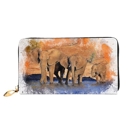 WYYDPPLK Lange Clutch-Geldbörse mit Horror-Geister-Motiv, Leder, mit Totenkopf-Aufdruck, durchgehend, doppelseitig, langlebig mit überlegener Speicherkapazität, Elefanten-Kunst., Einheitsgröße von WYYDPPLK