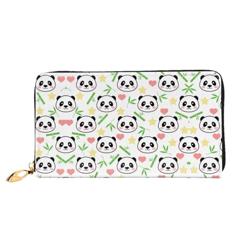 WYYDPPLK Lange Clutch-Geldbörse mit Horror-Geister-Motiv, Leder, mit Totenkopf-Aufdruck, durchgehend, doppelseitig, langlebig mit überlegener Speicherkapazität, Niedlicher Panda Bambus Stern, von WYYDPPLK