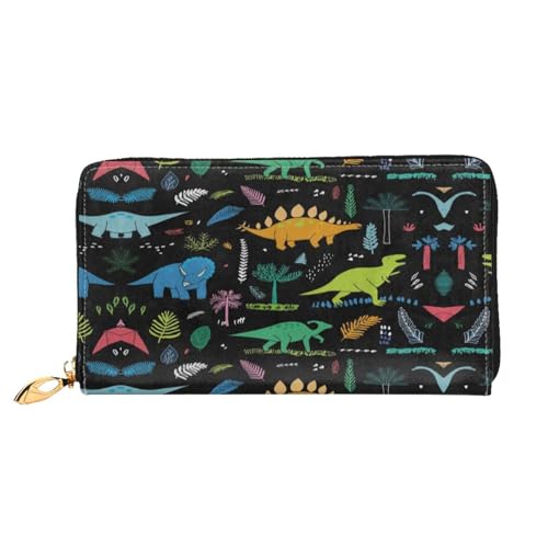 WYYDPPLK Lange Clutch aus Leder mit Dinosaurier-Motiv und Palmblatt-Druck, durchgehend, doppelseitig, langlebig mit überlegener Speicherkapazität von WYYDPPLK