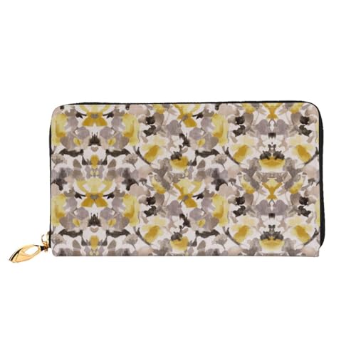 WYYDPPLK Lange Clutch aus Leder mit niedlichem Schweinemuster, durchgehender Druck, doppelseitig, langlebig mit überlegener Speicherkapazität, Gelb Grau Blume, Einheitsgröße von WYYDPPLK