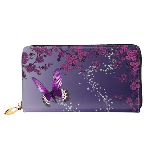 WYYDPPLK Lila Pflaume Schmetterling Print Deluxe Leder Lange Clutch Geldbörse - Volldruck, doppelseitig, langlebig mit überlegener Speicherkapazität von WYYDPPLK