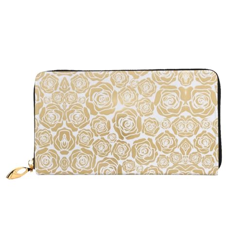 WYYDPPLK Lila Schmetterling und Blumendruck Deluxe Leder lange Clutch Geldbörse - Volldruck, doppelseitig, langlebig mit überlegener Speicherkapazität, Viele goldene Blumen, Einheitsgröße von WYYDPPLK