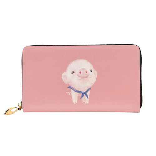 WYYDPPLK Luxuriöse Clutch-Geldbörse mit griechischem Flaggen-Druck, Leder, lang, durchgehend, doppelseitig, langlebig mit überlegener Speicherkapazität, Rosa, Schwein, Einheitsgröße von WYYDPPLK