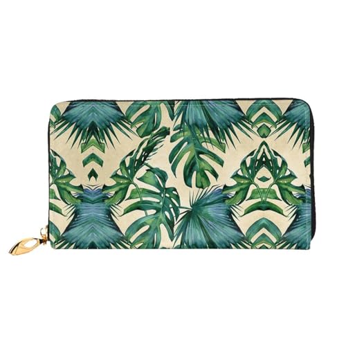 WYYDPPLK Naughty Pig Print Deluxe Leder Lange Clutch Geldbörse - Volldruck, doppelseitig, langlebig mit überlegener Speicherkapazität, Grüne Bananenblätter, Einheitsgröße von WYYDPPLK