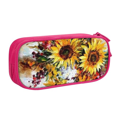 WYYDPPLK Ölgemälde Sonnenblume Pencase mit Volldruck Design - Strapazierfähiges Oxford-Tuch Federmäppchen für Schule, Büro & Reisen - Multi Pocket Aufbewahrungstasche für Stifte, Make-up & Zubehör von WYYDPPLK