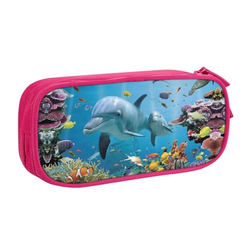WYYDPPLK Ocean Delphin Looking at You Pencase with Full-Print Design - Durable Oxford Cloth Pencil Case for School, Office & Travel - Multi Pocket Storage Bag for Pens, Makeup & Accessories, rose von WYYDPPLK