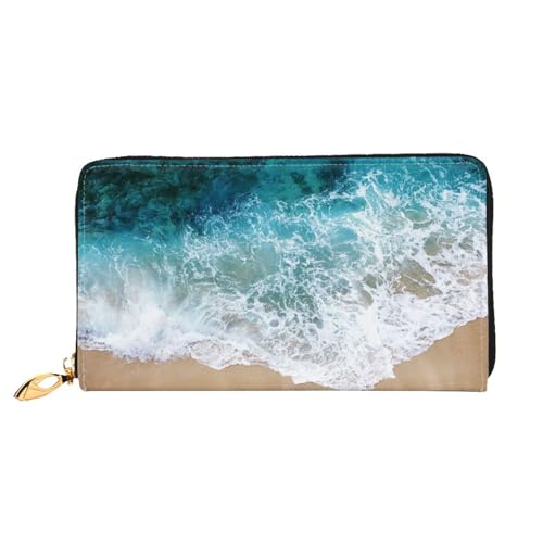 WYYDPPLK Pärchen Papageien Deluxe Leder Lange Clutch Geldbörse mit Olivendruck - Volldruck, doppelseitig, langlebig mit überlegener Speicherkapazität, Beautiful Ocean, Einheitsgröße von WYYDPPLK